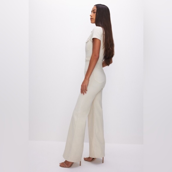 Good American Fit for Success Palazzo Cream Off White Denim Jumpsuit Boiler Suit - Picture 6 of 17